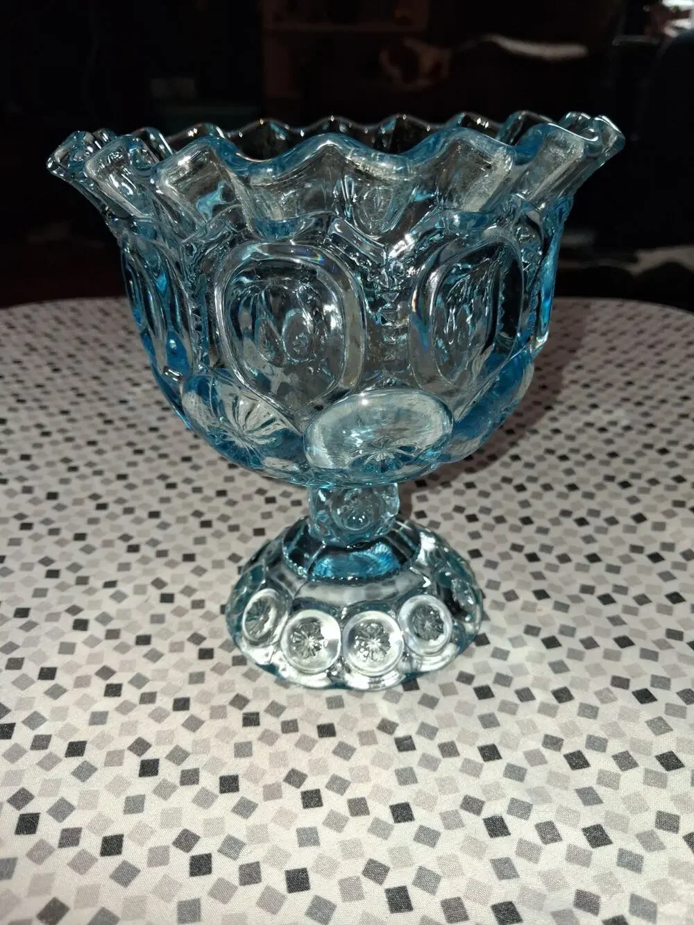 Moon and Stars Pattern Glass Light Blue LE SMITH Crimpt Open Compote
